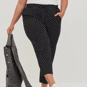 Torrid 1X Black Polkadot Relaxed Taper Stretch Challis High-Rise Tie-Front Pants